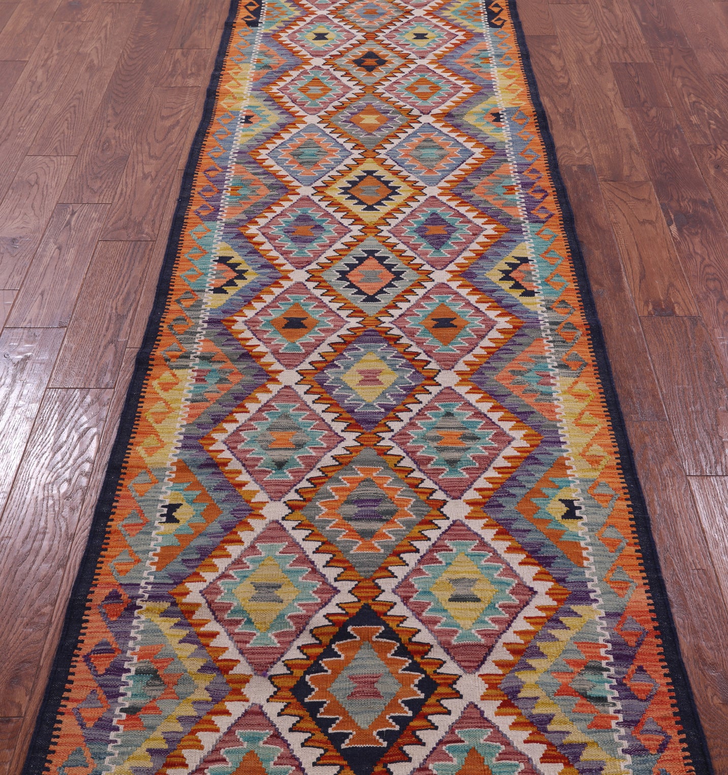 Reversible Kilim Flat Weave Wool On Wool Runner Rug - 2' 10" X 13' 2" - Golden Nile