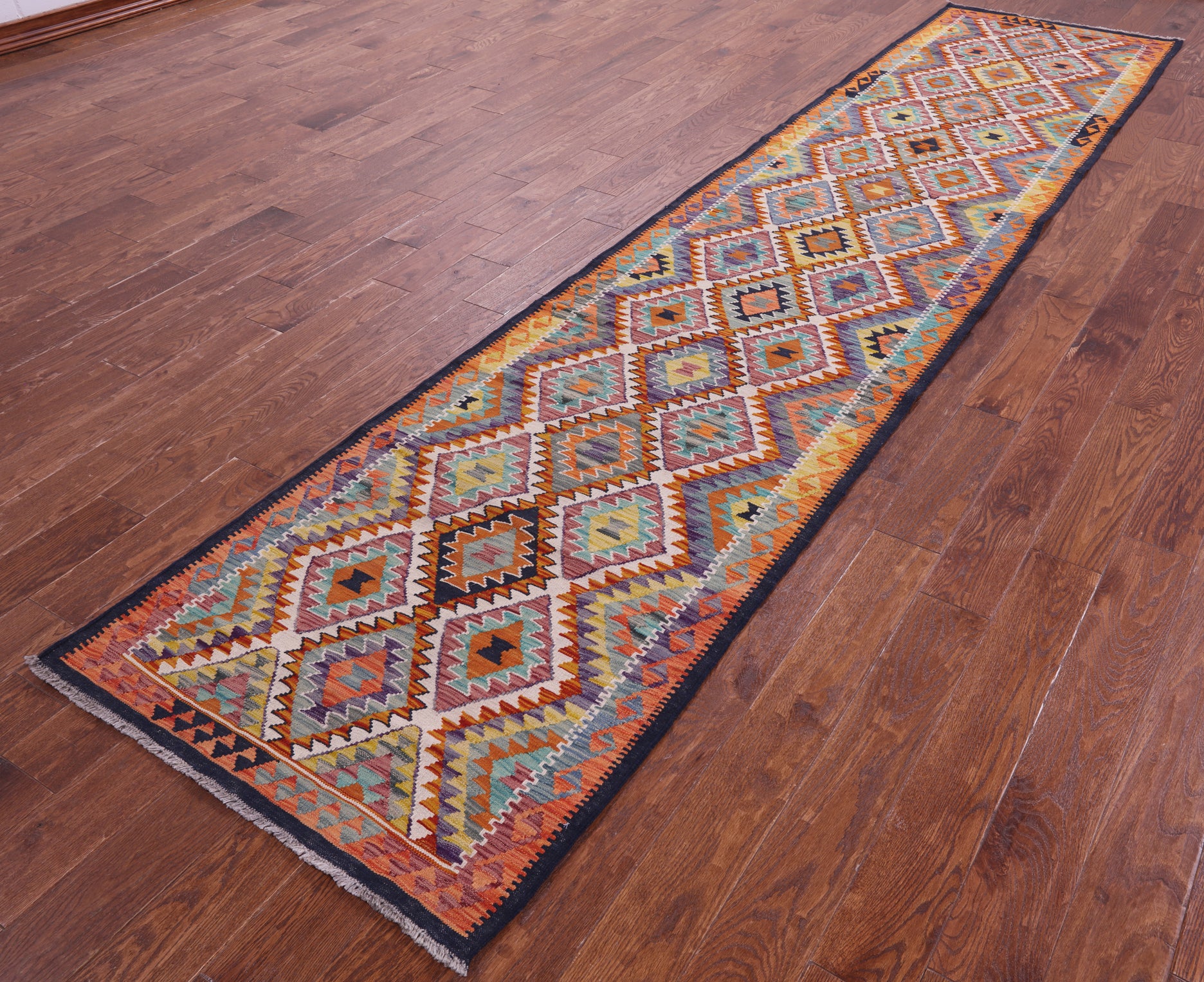 Reversible Kilim Flat Weave Wool On Wool Runner Rug - 2' 10" X 13' 2" - Golden Nile
