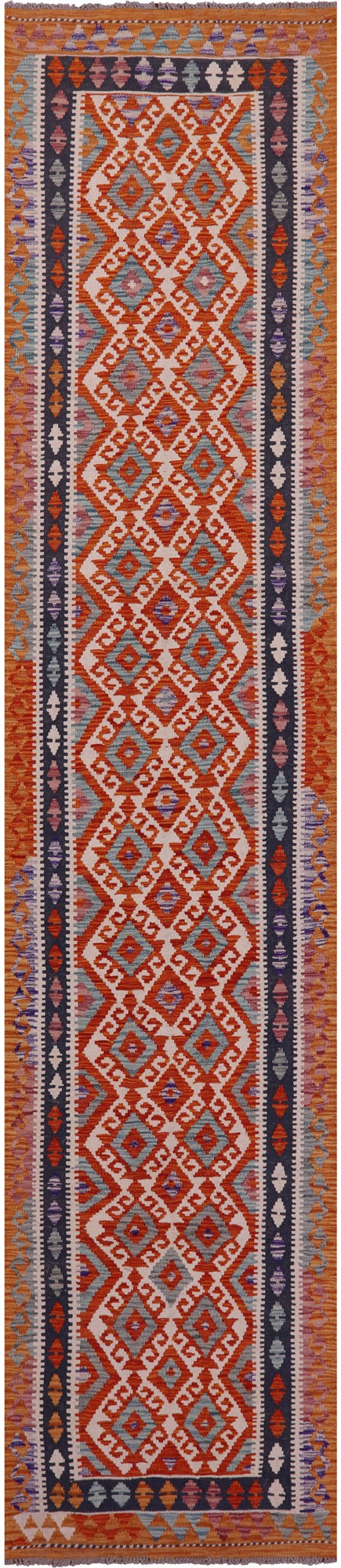 Reversible Kilim Flat Weave Wool On Wool Runner Rug - 2' 9" X 13' 4" - Golden Nile