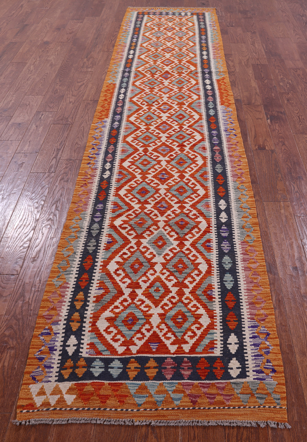 Reversible Kilim Flat Weave Wool On Wool Runner Rug - 2' 9" X 13' 4" - Golden Nile