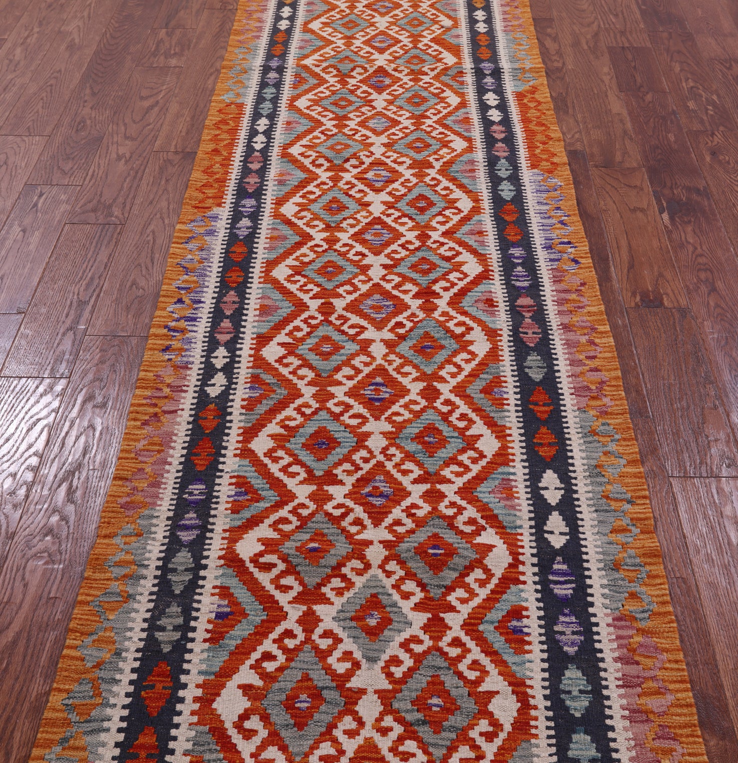 Reversible Kilim Flat Weave Wool On Wool Runner Rug - 2' 9" X 13' 4" - Golden Nile