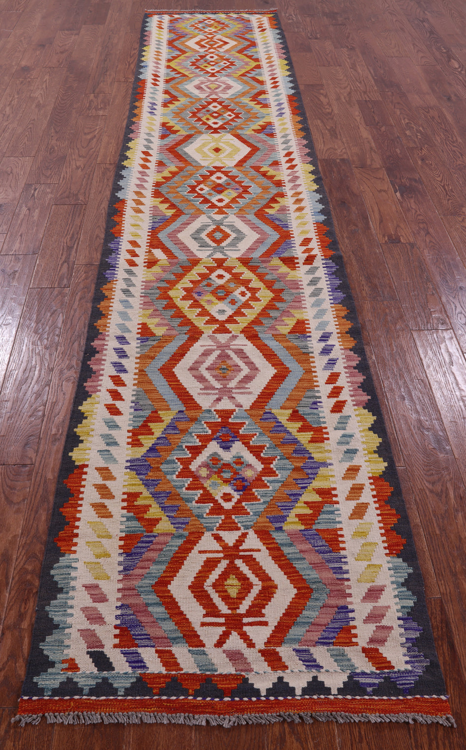 Reversible Kilim Flat Weave Wool On Wool Runner Rug - 2' 7" X 13' 3" - Golden Nile