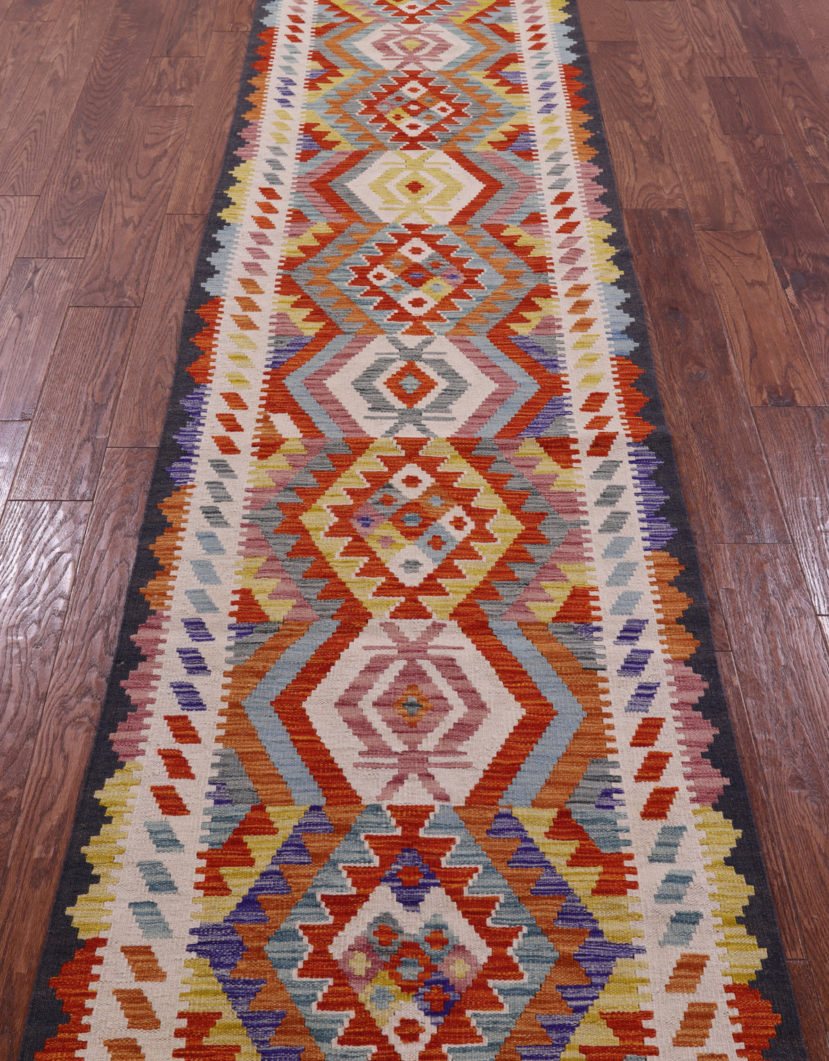 Reversible Kilim Flat Weave Wool On Wool Runner Rug - 2' 7" X 13' 3" - Golden Nile