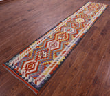 Reversible Kilim Flat Weave Wool On Wool Runner Rug - 2' 7" X 13' 3" - Golden Nile