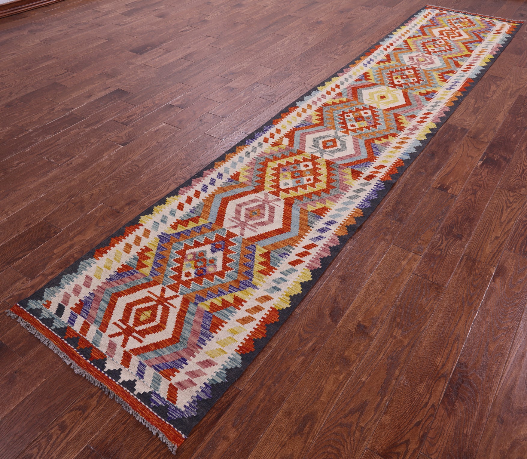 Reversible Kilim Flat Weave Wool On Wool Runner Rug - 2' 7" X 13' 3" - Golden Nile