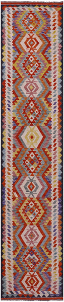 Reversible Kilim Flat Weave Wool On Wool Runner Rug - 2' 7" X 13' 3" - Golden Nile