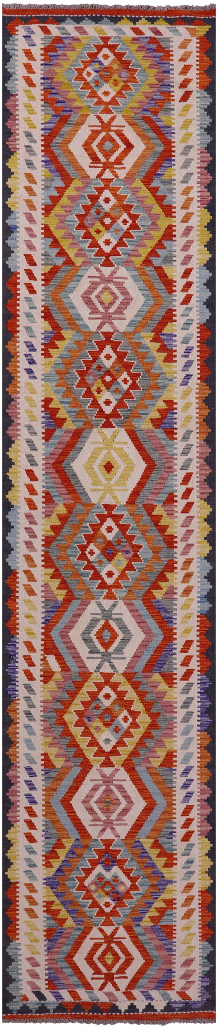 Reversible Kilim Flat Weave Wool On Wool Runner Rug - 2' 7" X 13' 3" - Golden Nile