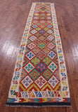 Reversible Kilim Flat Weave Wool On Wool Runner Rug - 2' 9" X 12' 10" - Golden Nile