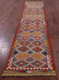 Reversible Kilim Flat Weave Wool On Wool Runner Rug - 2' 7" X 13' 2" - Golden Nile