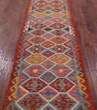 Reversible Kilim Flat Weave Wool On Wool Runner Rug - 2' 7" X 13' 2" - Golden Nile