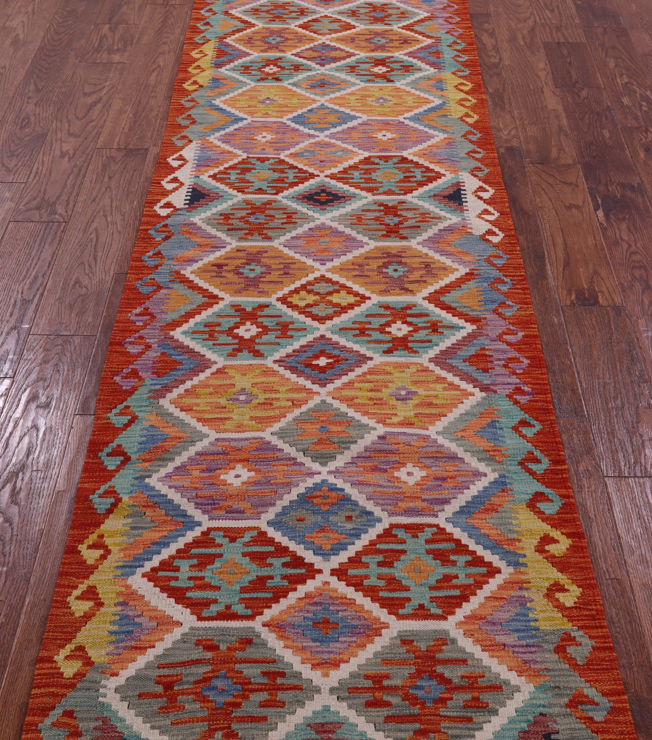 Reversible Kilim Flat Weave Wool On Wool Runner Rug - 2' 7" X 13' 2" - Golden Nile