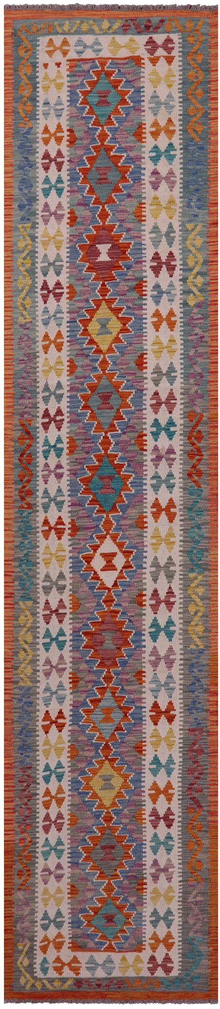 Reversible Kilim Flat Weave Wool On Wool Runner Rug - 2' 6" X 13' 0" - Golden Nile