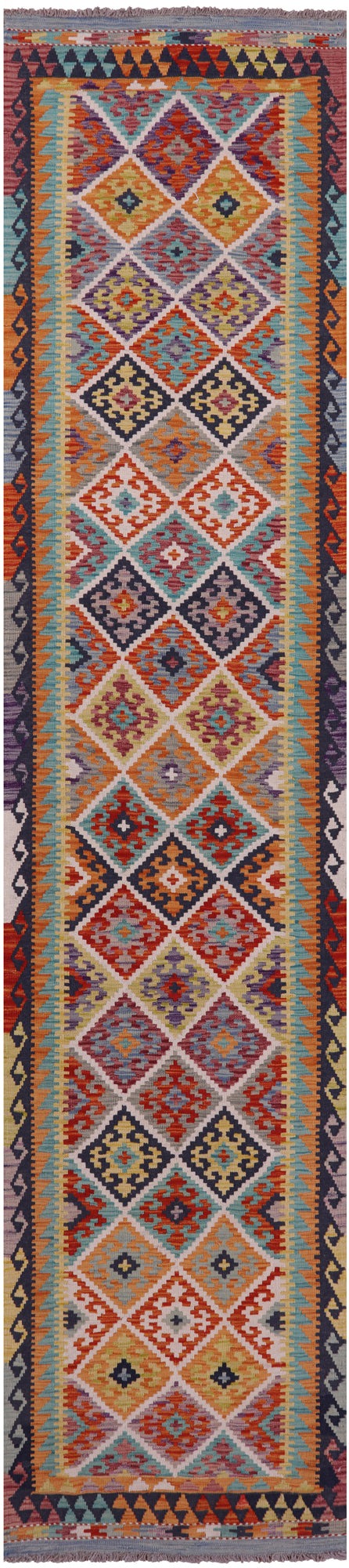 Reversible Kilim Flat Weave Wool On Wool Runner Rug - 2' 9" X 13' 1" - Golden Nile