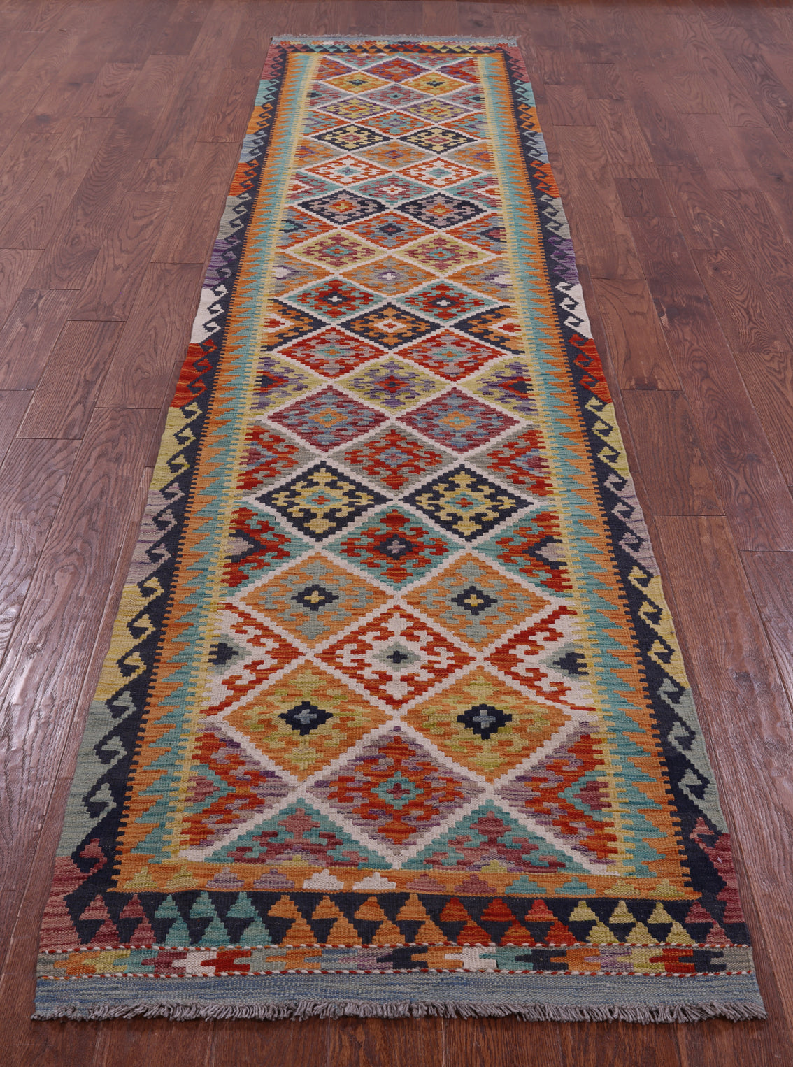 Reversible Kilim Flat Weave Wool On Wool Runner Rug - 2' 9" X 13' 1" - Golden Nile