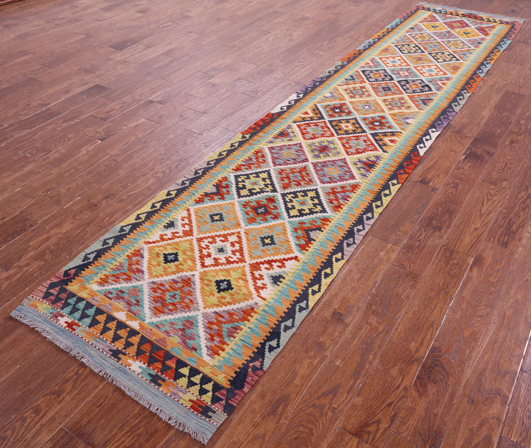 Reversible Kilim Flat Weave Wool On Wool Runner Rug - 2' 9" X 13' 1" - Golden Nile