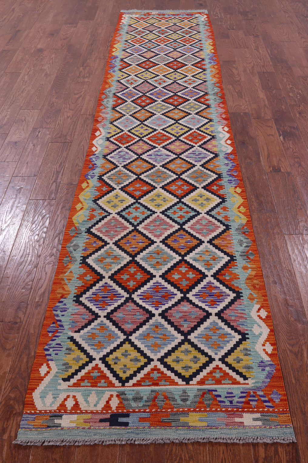 Reversible Kilim Flat Weave Wool On Wool Runner Rug - 2' 7" X 12' 7" - Golden Nile