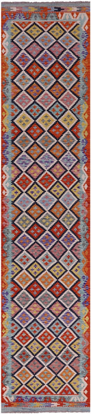 Reversible Kilim Flat Weave Wool On Wool Runner Rug - 2' 7" X 12' 7" - Golden Nile