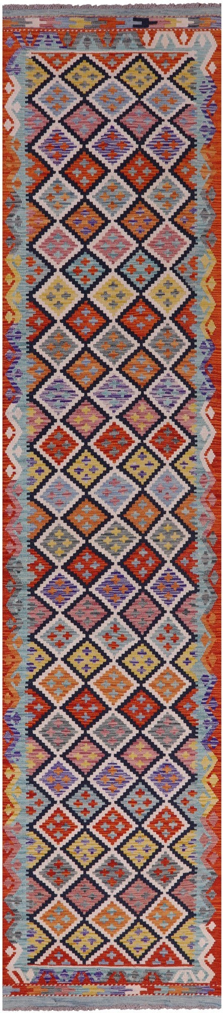 Reversible Kilim Flat Weave Wool On Wool Runner Rug - 2' 7" X 12' 7" - Golden Nile
