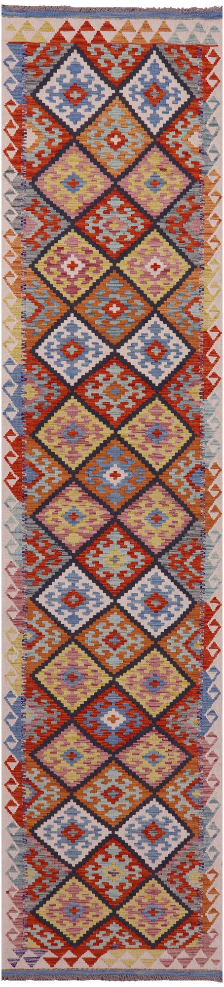 Reversible Kilim Flat Weave Wool On Wool Runner Rug - 2' 9" X 12' 10" - Golden Nile