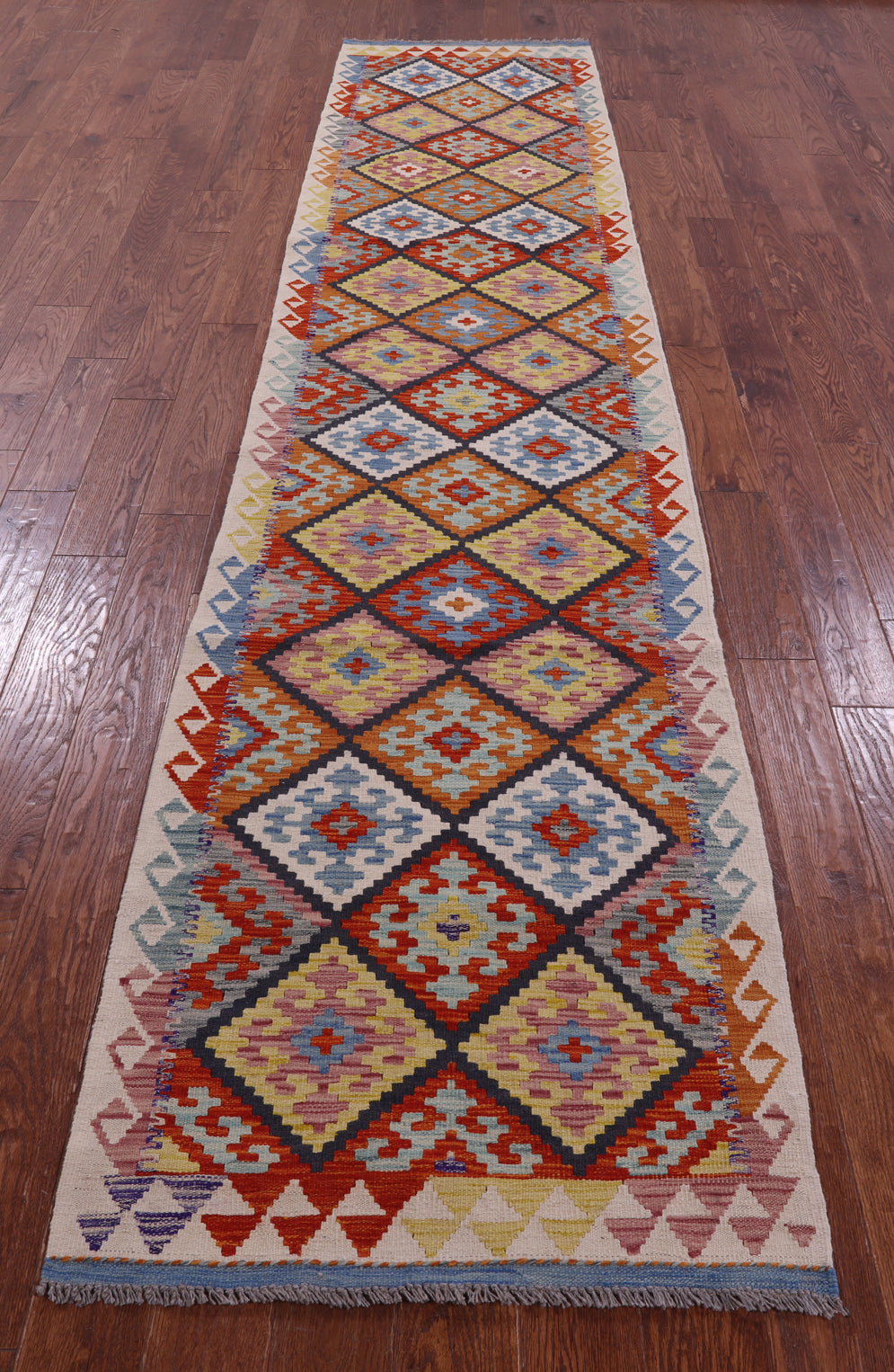 Reversible Kilim Flat Weave Wool On Wool Runner Rug - 2' 9" X 12' 10" - Golden Nile