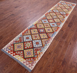Reversible Kilim Flat Weave Wool On Wool Runner Rug - 2' 9" X 12' 10" - Golden Nile