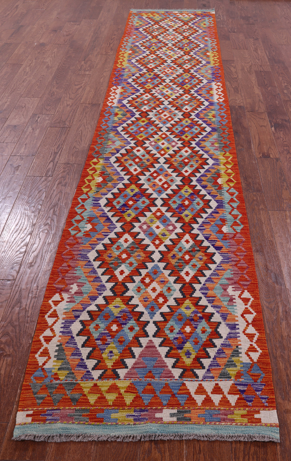 Reversible Kilim Flat Weave Wool On Wool Runner Rug - 2' 7" X 13' 5" - Golden Nile