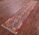 Reversible Kilim Flat Weave Wool On Wool Runner Rug - 2' 7" X 13' 5" - Golden Nile