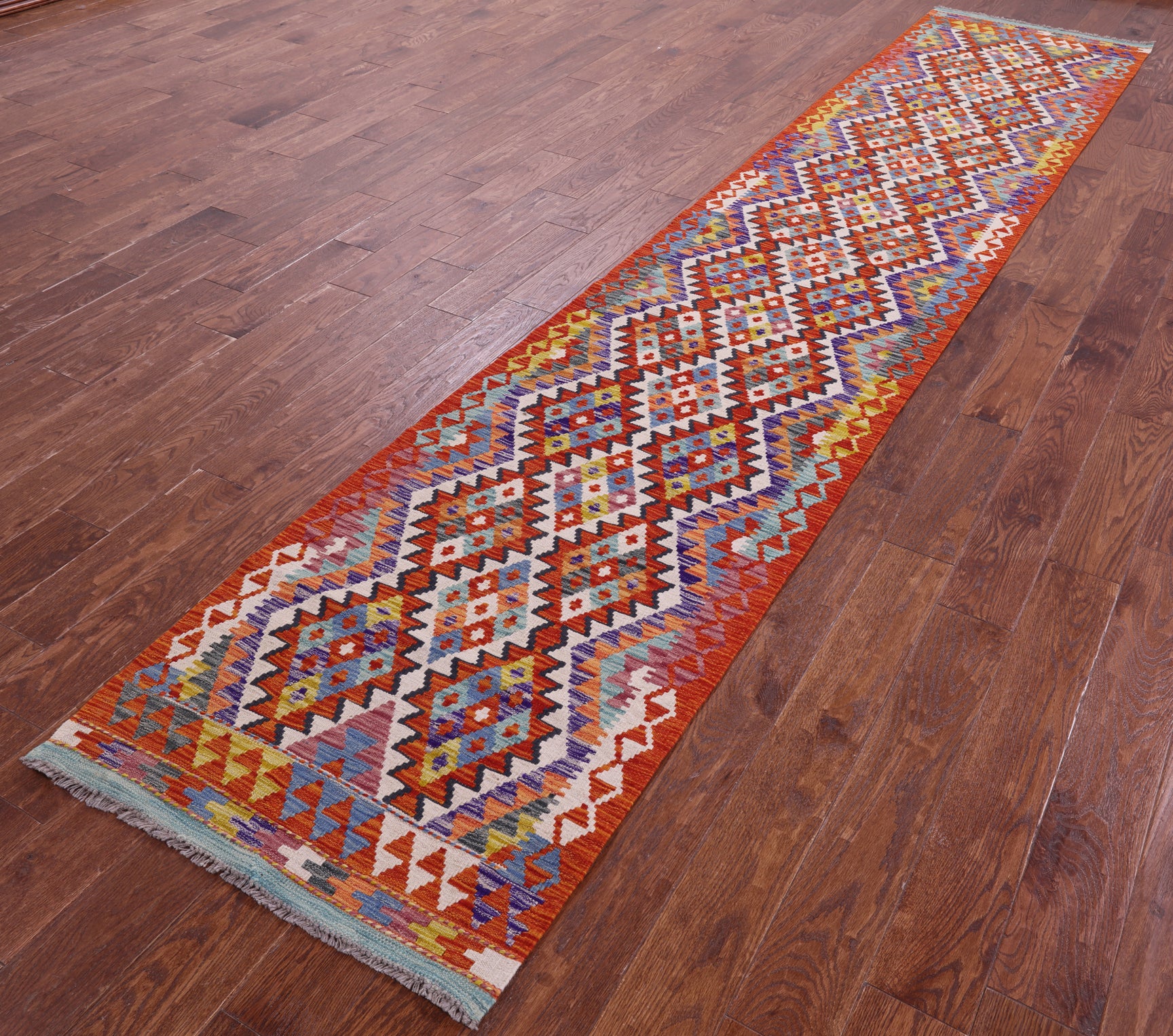 Reversible Kilim Flat Weave Wool On Wool Runner Rug - 2' 7" X 13' 5" - Golden Nile