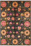 Black William Morris Handmade Wool Area Rug - 6' 2" X 9' 1" - Golden Nile