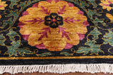 Black William Morris Handmade Wool Area Rug - 6' 2" X 9' 1" - Golden Nile
