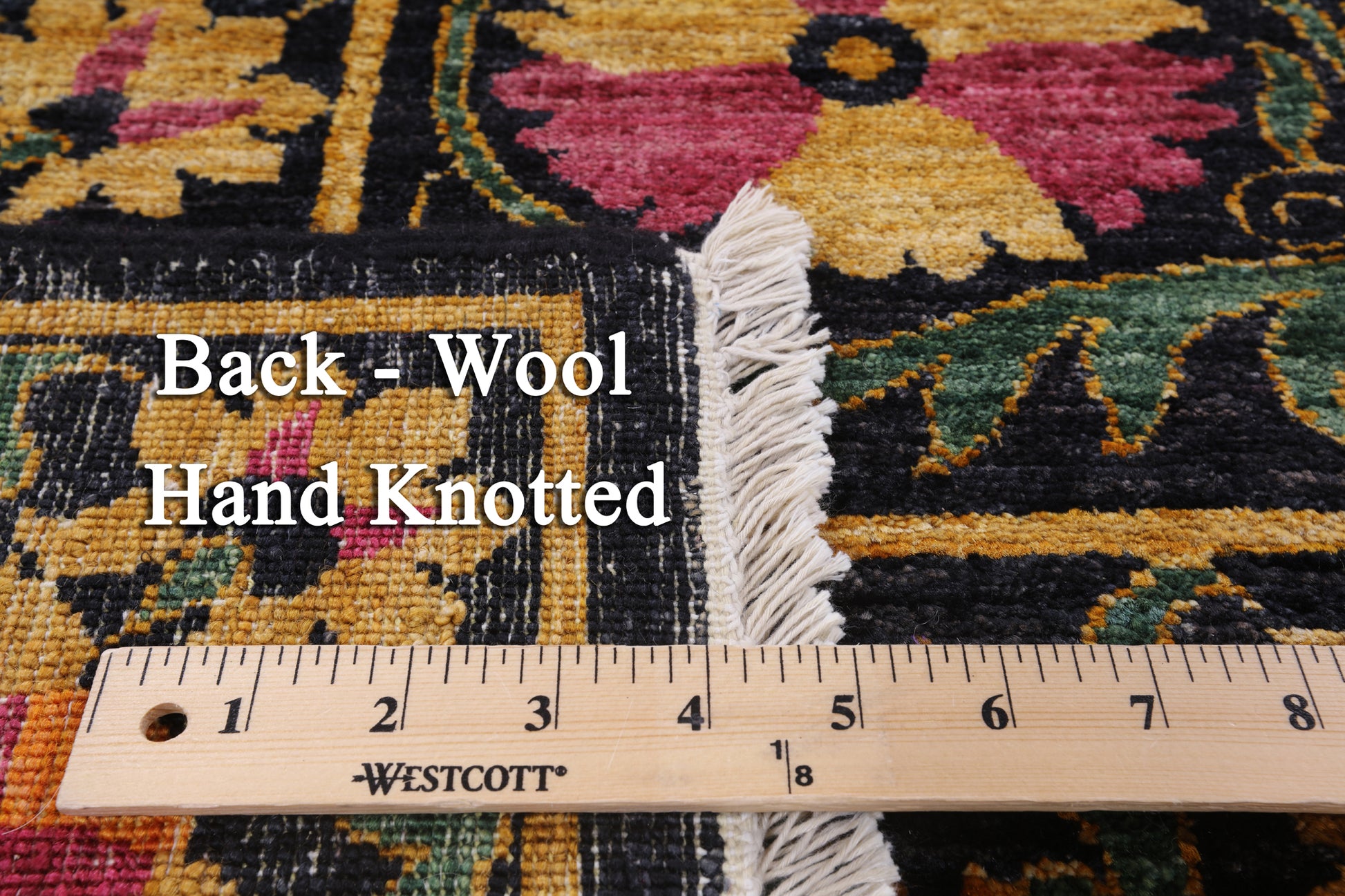 Black William Morris Handmade Wool Area Rug - 6' 2" X 9' 1" - Golden Nile