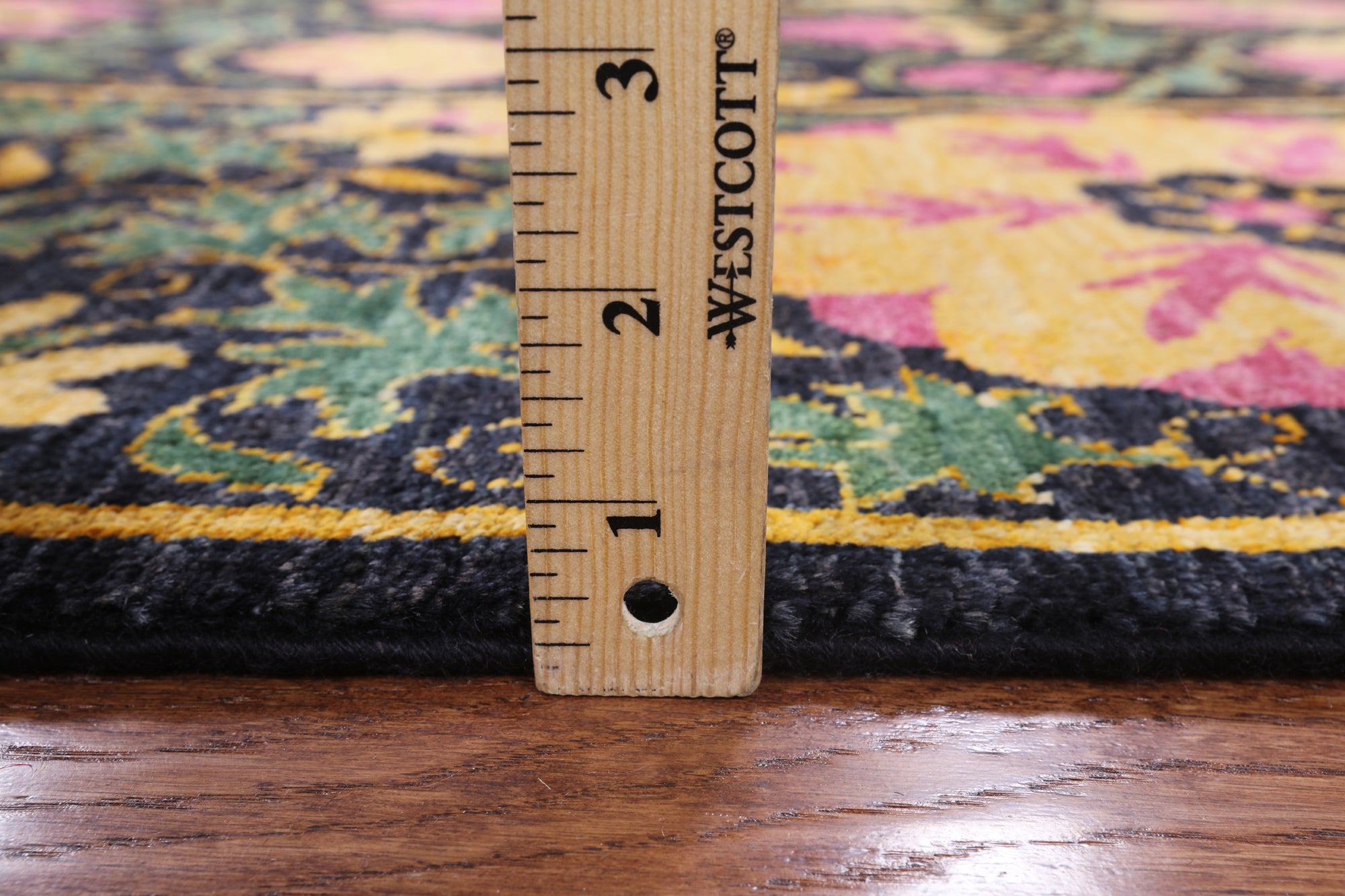 Black William Morris Handmade Wool Area Rug - 6' 2" X 9' 1" - Golden Nile