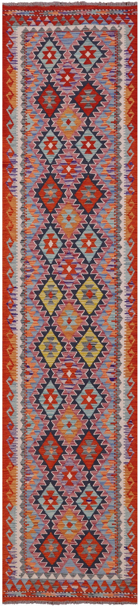 Reversible Kilim Flat Weave Wool On Wool Runner Rug - 2' 8" X 12' 9" - Golden Nile