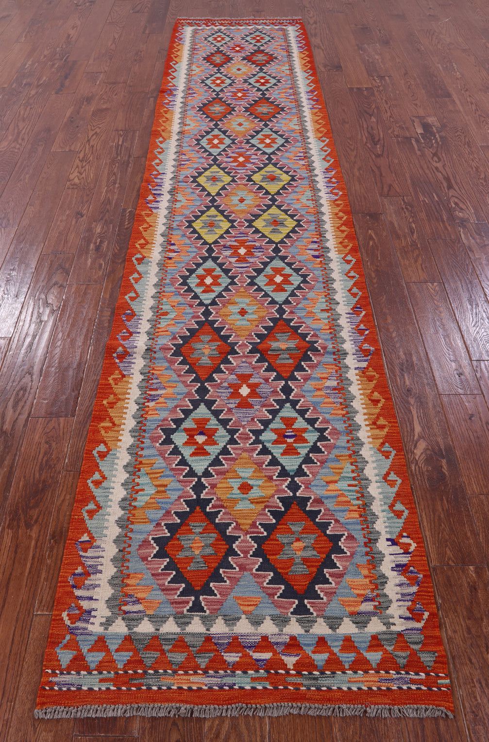 Reversible Kilim Flat Weave Wool On Wool Runner Rug - 2' 8" X 12' 9" - Golden Nile