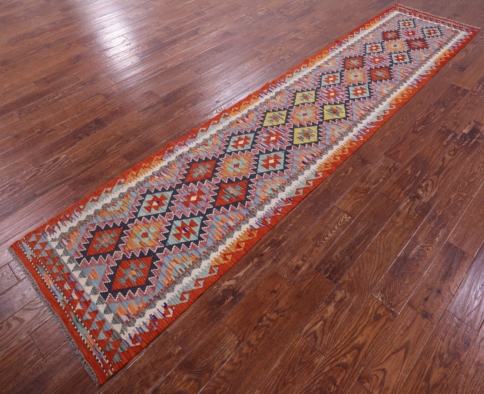Reversible Kilim Flat Weave Wool On Wool Runner Rug - 2' 8" X 12' 9" - Golden Nile