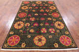 Black William Morris Hand Knotted Wool Area Rug - 6' 2" X 9' 6" - Golden Nile