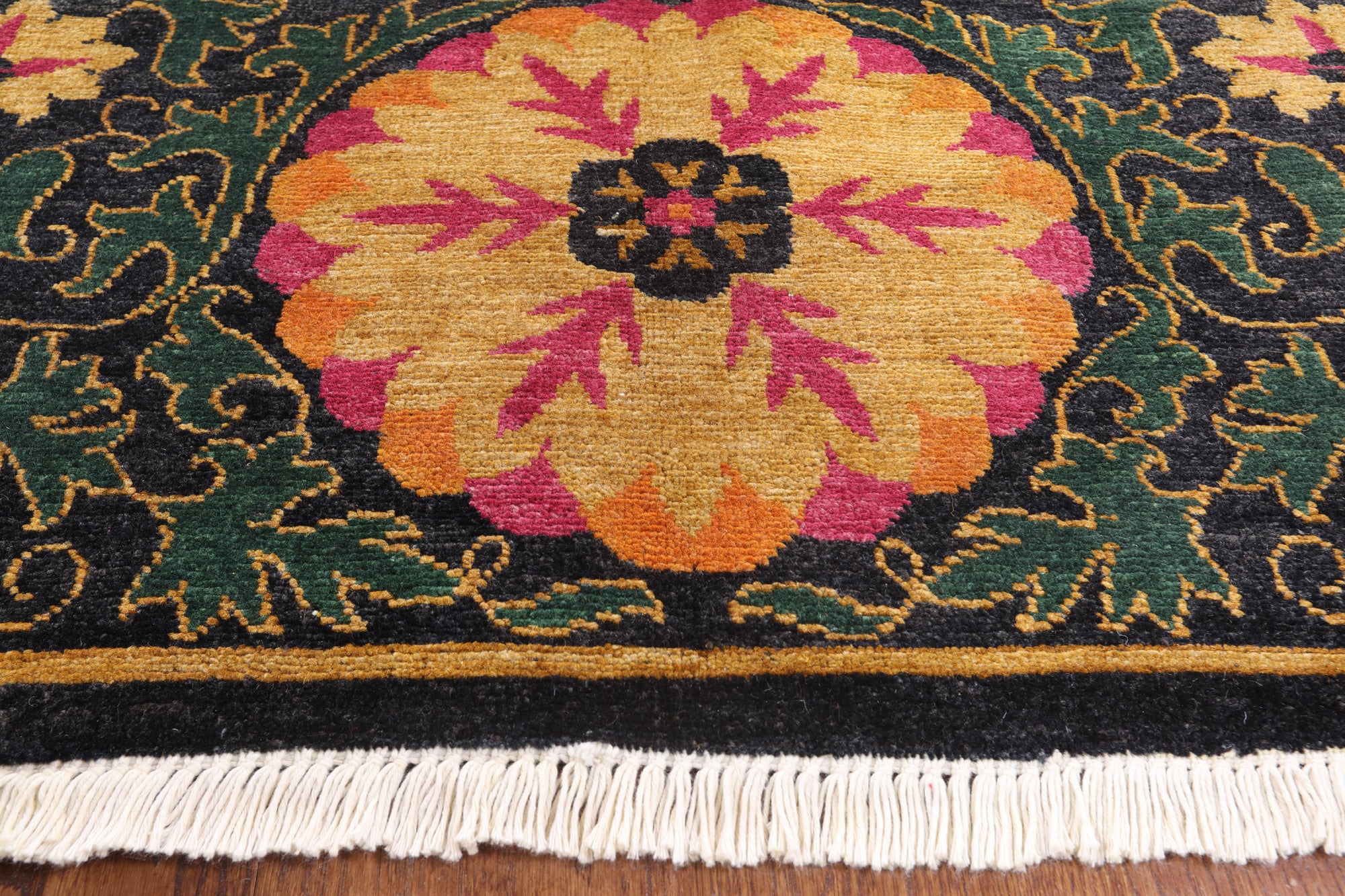 Black William Morris Hand Knotted Wool Area Rug - 6' 2" X 9' 6" - Golden Nile