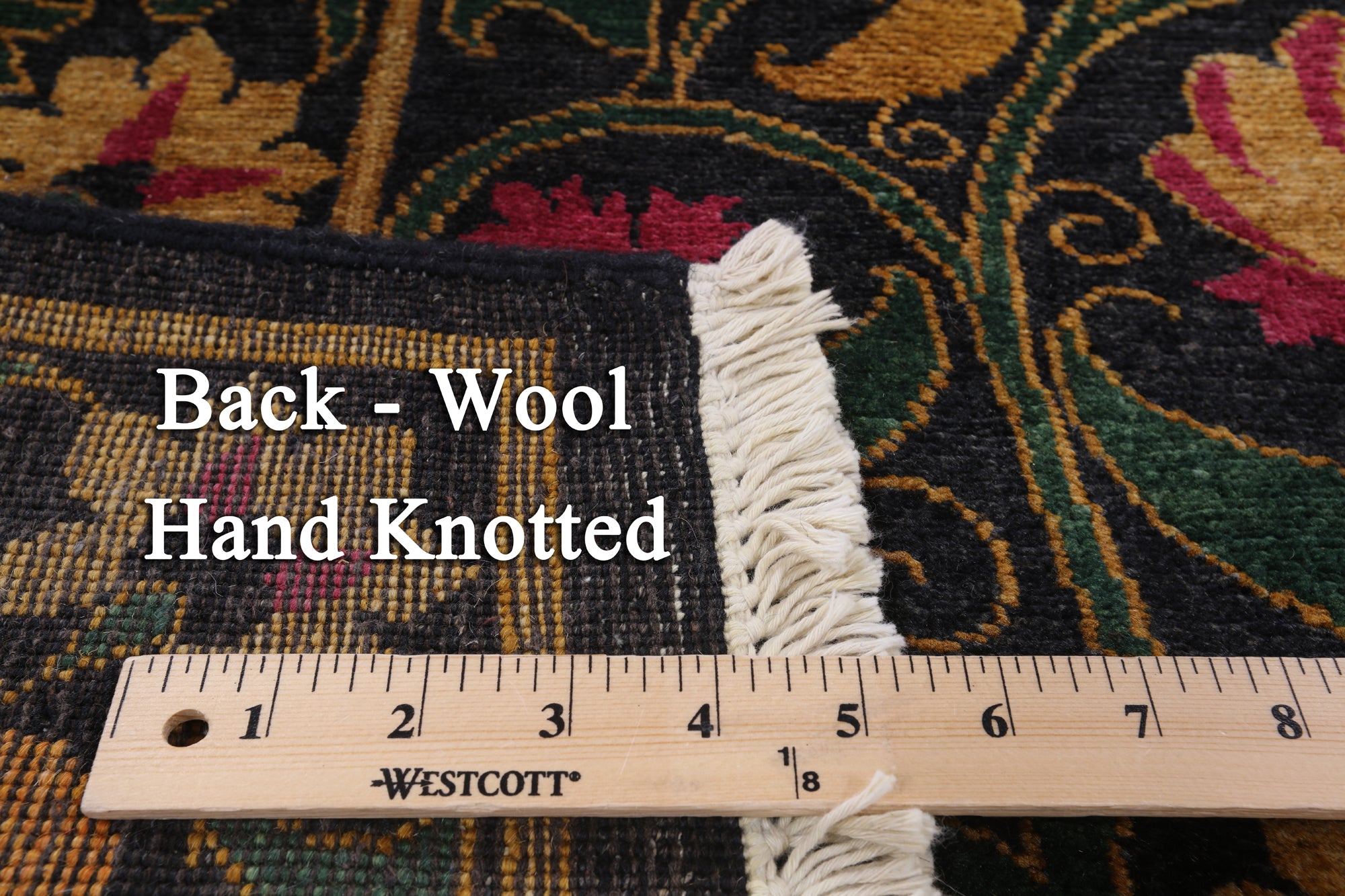 Black William Morris Hand Knotted Wool Area Rug - 6' 2" X 9' 6" - Golden Nile