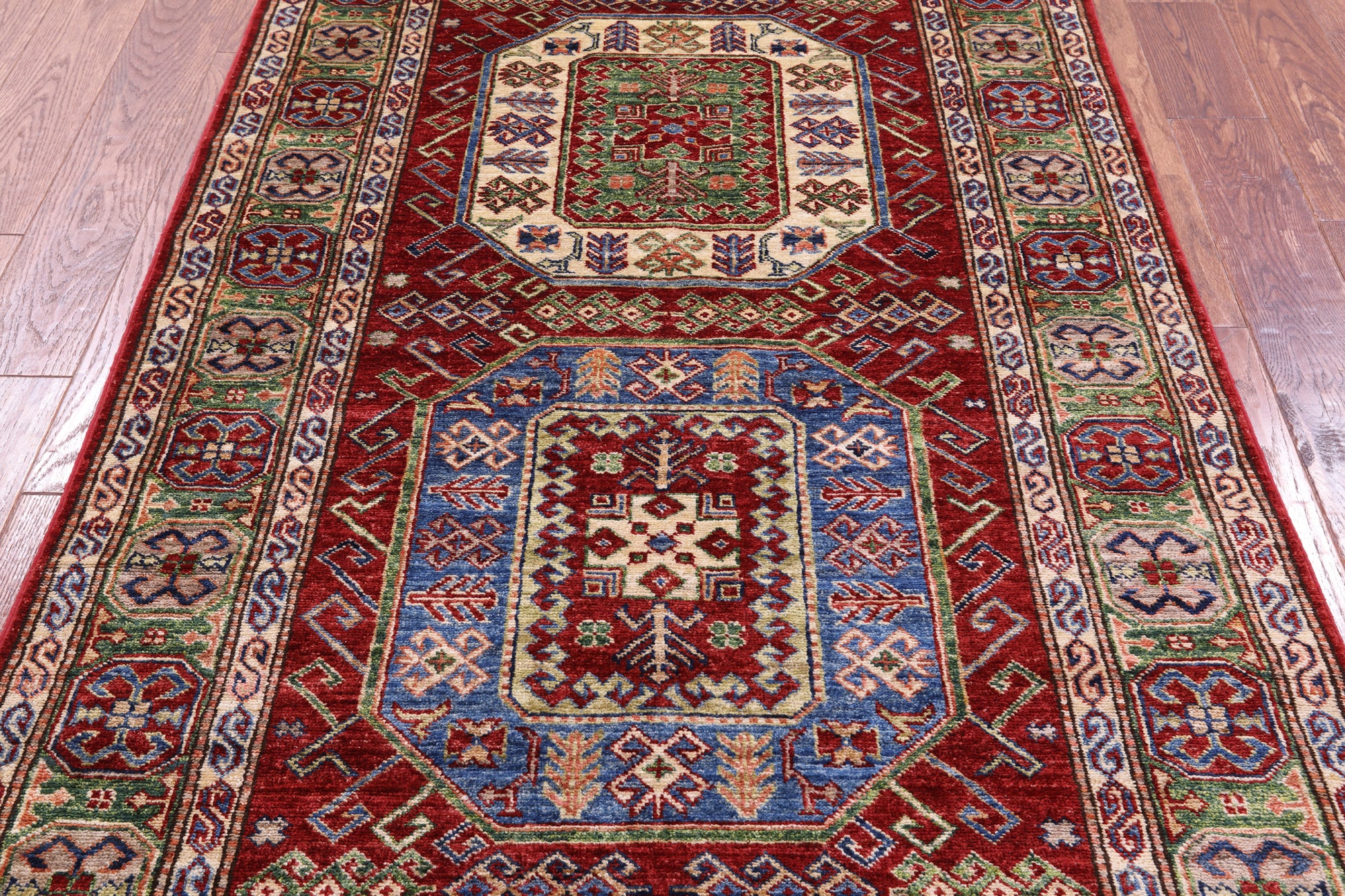 Red Super Kazak Hand Knotted Wool Rug - 4' 0" X 6' 1" - Golden Nile
