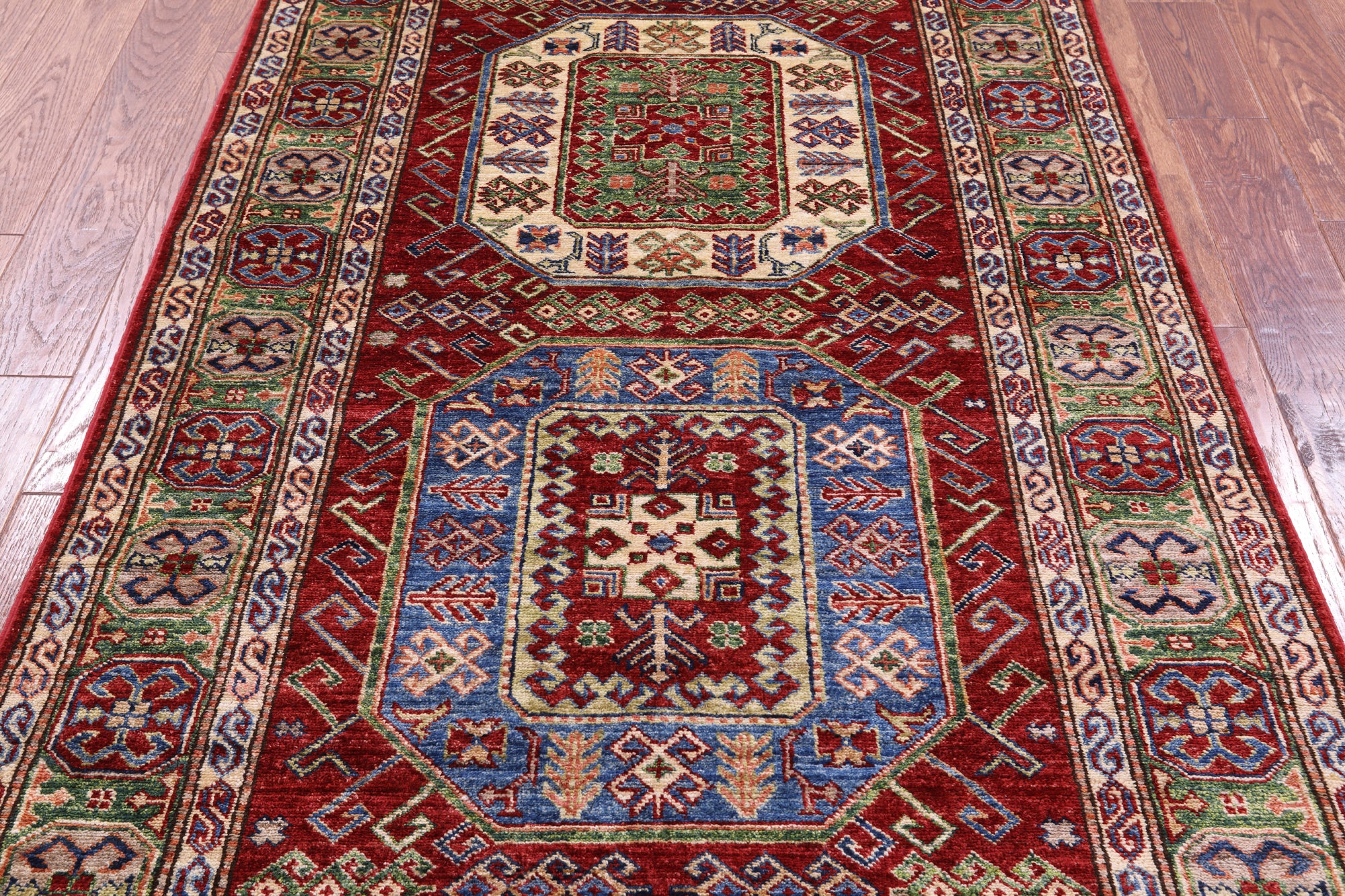 Red Super Kazak Hand Knotted Wool Rug - 4' 0" X 6' 1" - Golden Nile