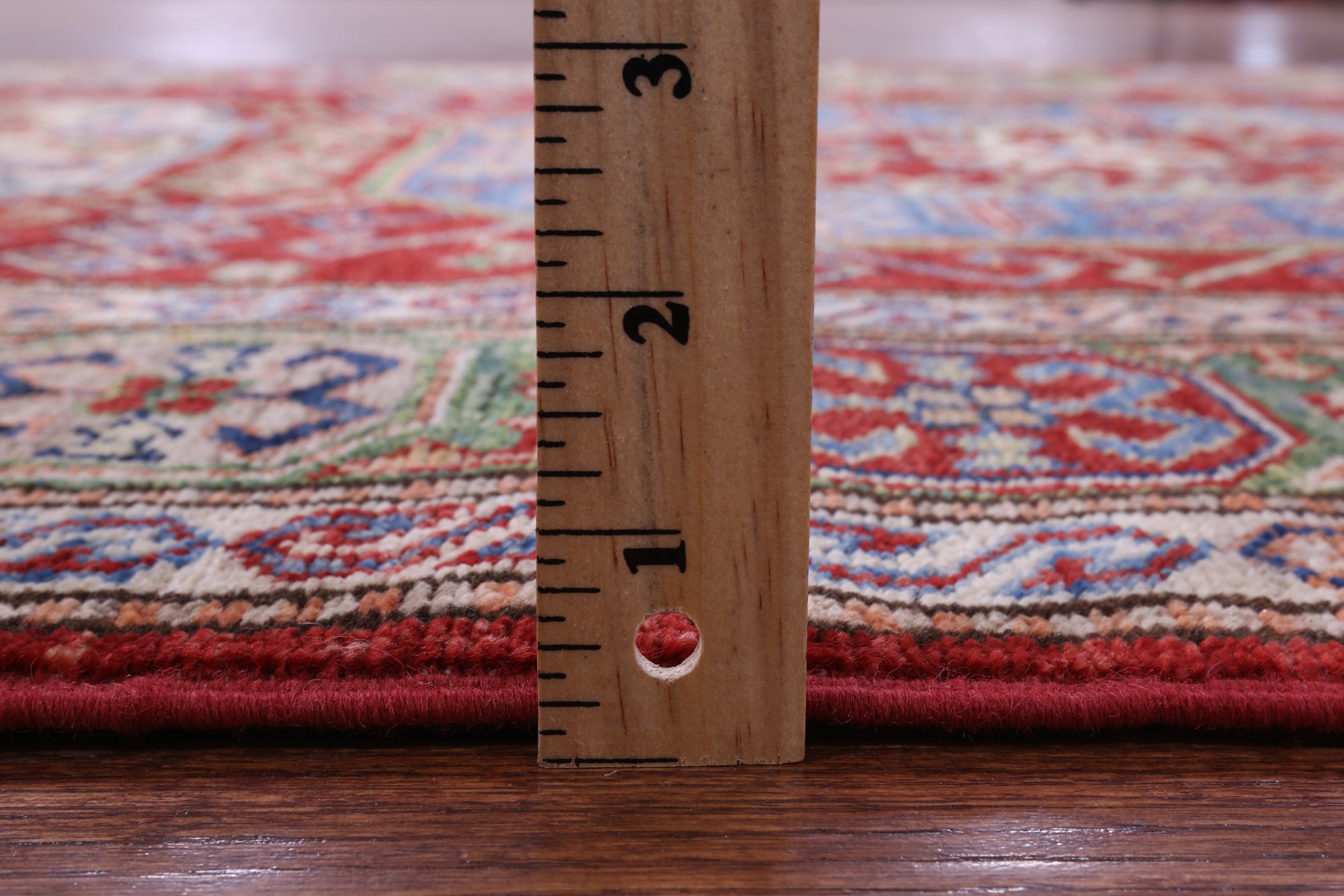 Red Super Kazak Hand Knotted Wool Rug - 4' 0" X 6' 1" - Golden Nile