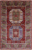 Red Super Kazak Hand Knotted Wool Rug - 4' 0" X 6' 1" - Golden Nile