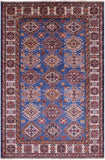Blue Super Kazak Hand Knotted Wool Rug - 4' 2" X 6' 2" - Golden Nile