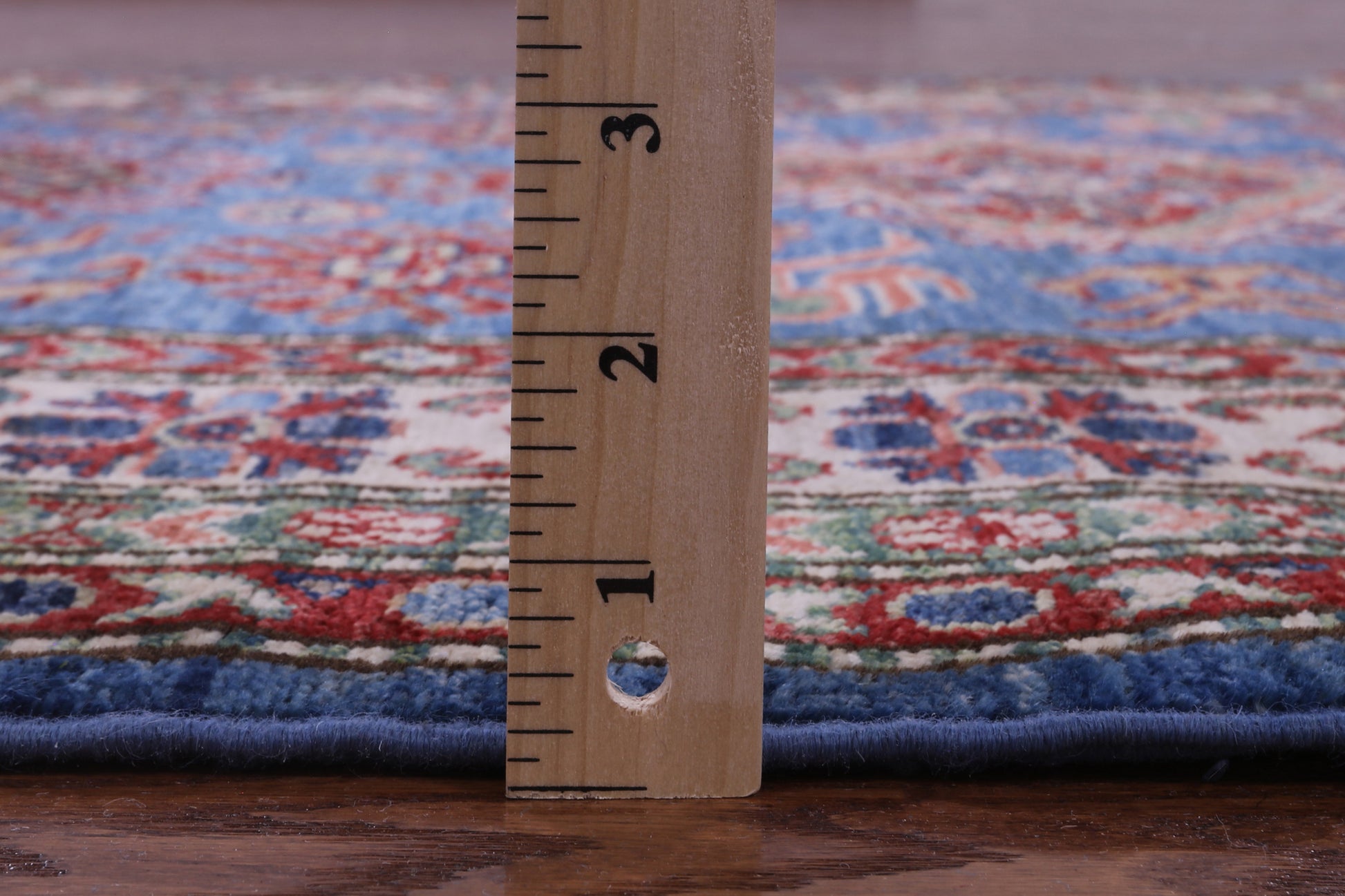 Blue Super Kazak Hand Knotted Wool Rug - 4' 2" X 5' 9" - Golden Nile
