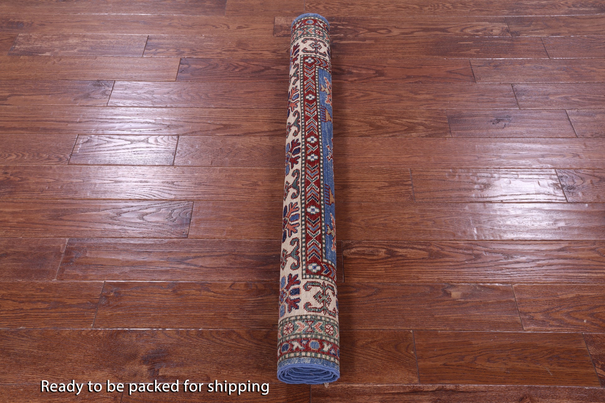 Blue Super Kazak Hand Knotted Wool Rug - 4' 2" X 5' 9" - Golden Nile