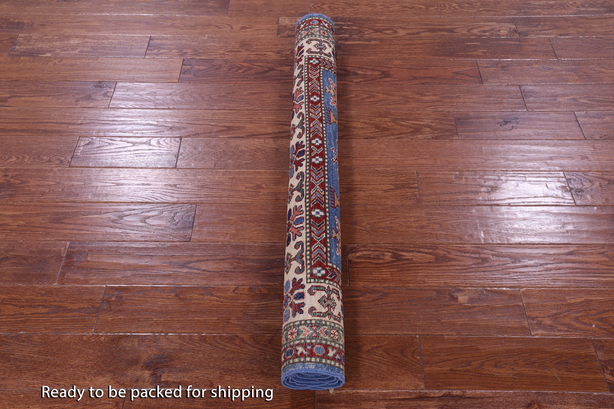 Blue Super Kazak Hand Knotted Wool Rug - 4' 2" X 5' 9" - Golden Nile