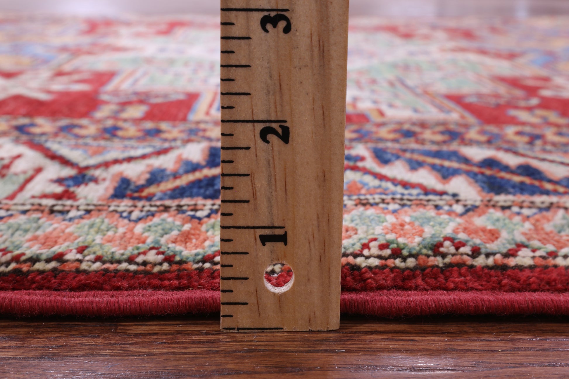 Red Super Kazak Hand Knotted Wool Rug - 4' 2" X 5' 6" - Golden Nile