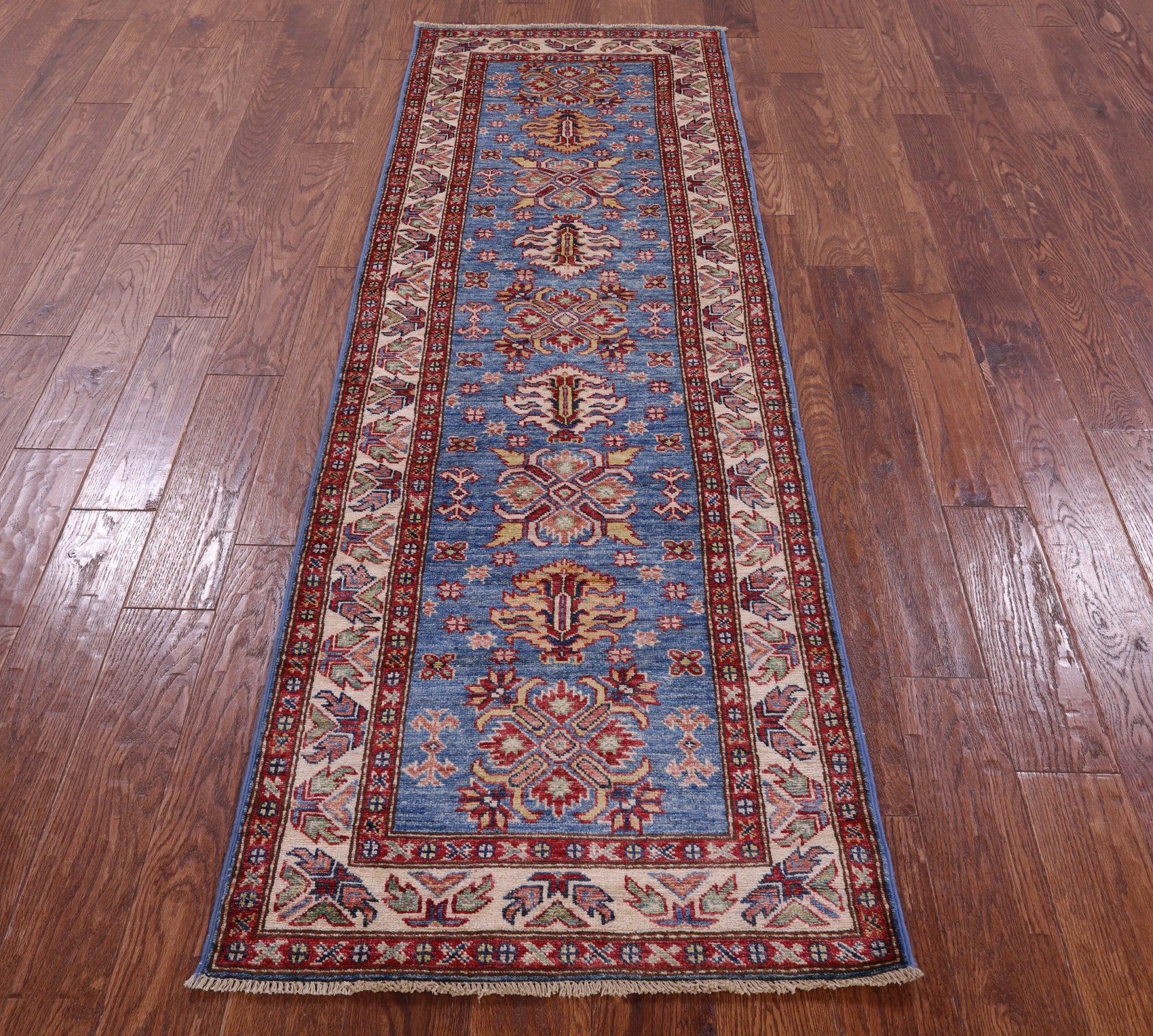 Blue Super Kazak Handmade Wool Runner Rug - 2' 6" X 7' 8" - Golden Nile