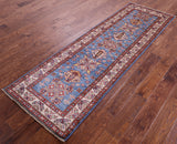 Blue Super Kazak Handmade Wool Runner Rug - 2' 6" X 7' 8" - Golden Nile