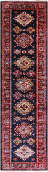 Blue Super Kazak Hand Knotted Wool Runner Rug - 2' 9" X 9' 11" - Golden Nile